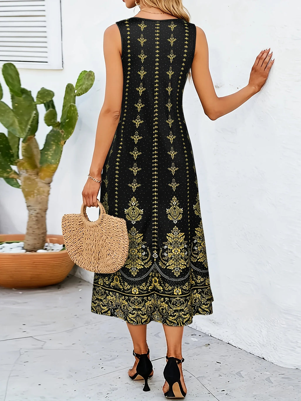 Golden Hour Ornate Print Sleeveless Dress