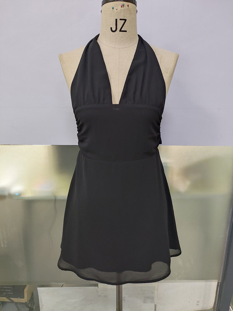 Stolen Glances Plunge Halter Mini Dress