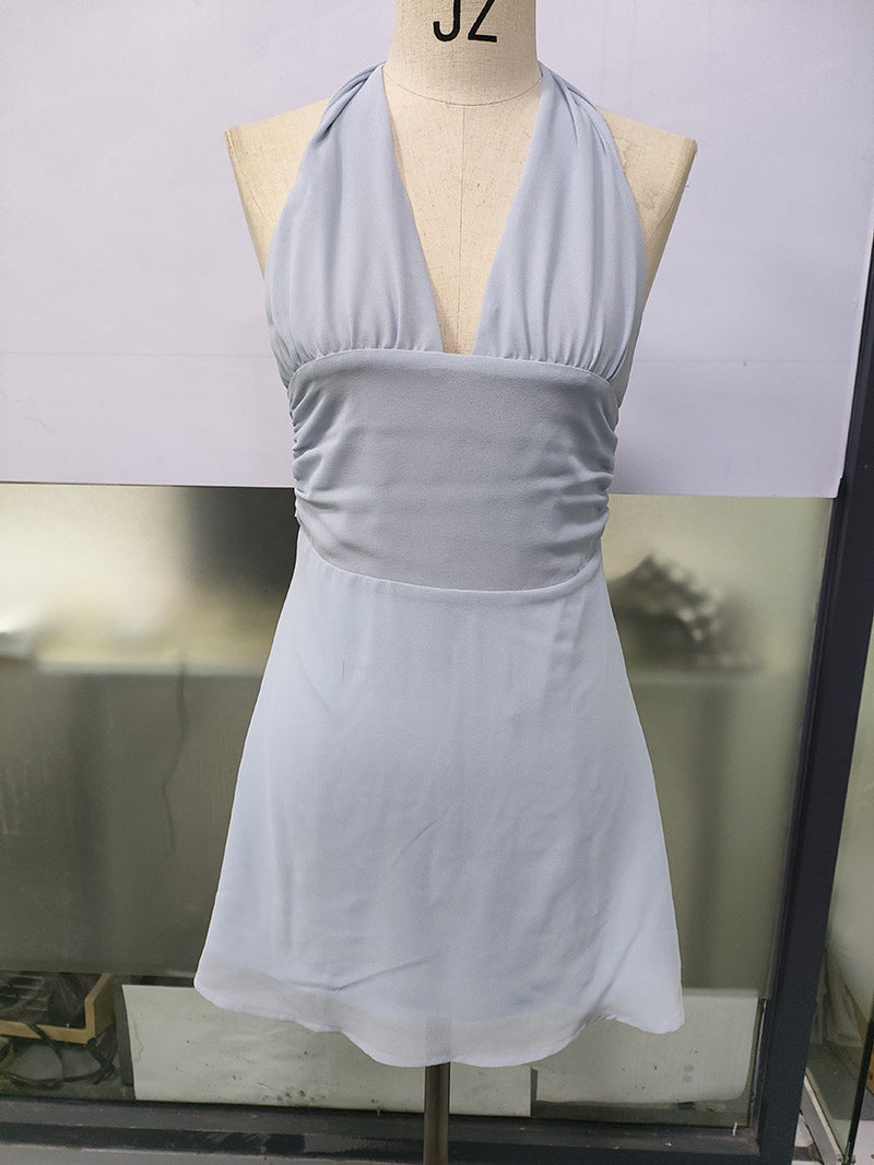 Stolen Glances Plunge Halter Mini Dress