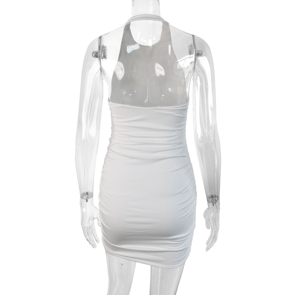 Moonlit Muse Ruched Halter Mini Dress