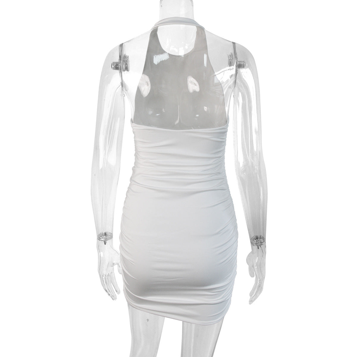 Moonlit Muse Ruched Halter Mini Dress
