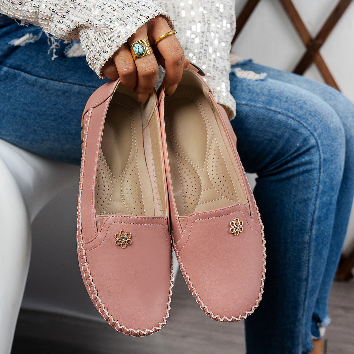 Petal Touch Stitched Loafers