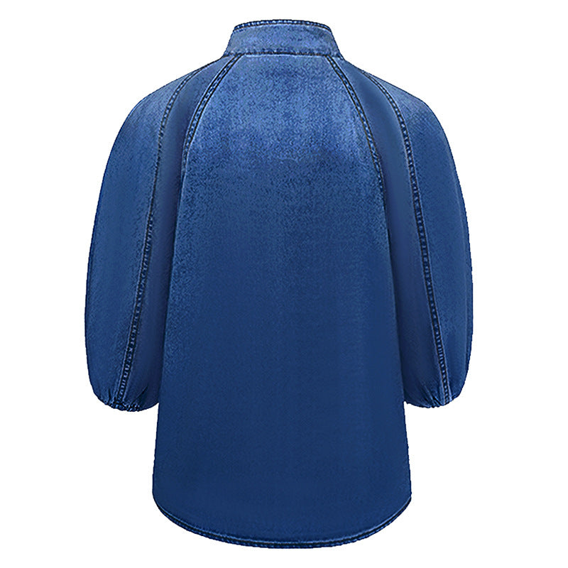 Denim Days Belted Puff-Sleeve Shirt