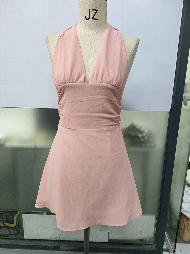 Stolen Glances Plunge Halter Mini Dress