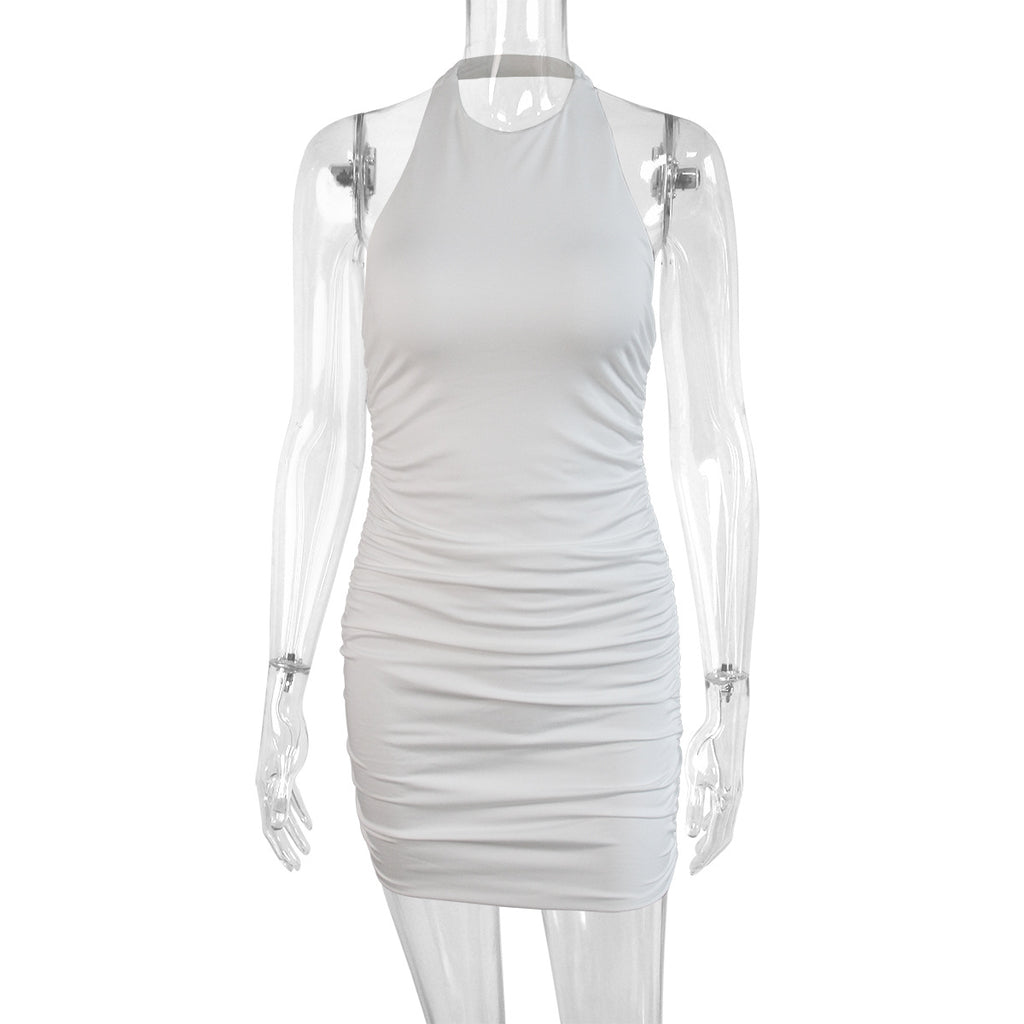 Moonlit Muse Ruched Halter Mini Dress