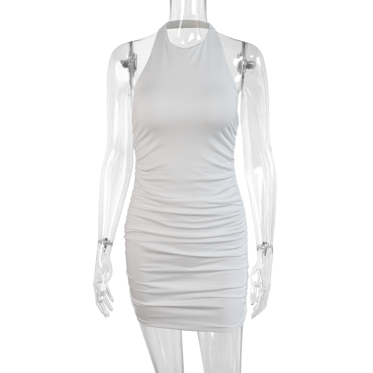 Moonlit Muse Ruched Halter Mini Dress