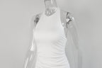 Moonlit Muse Ruched Halter Mini Dress