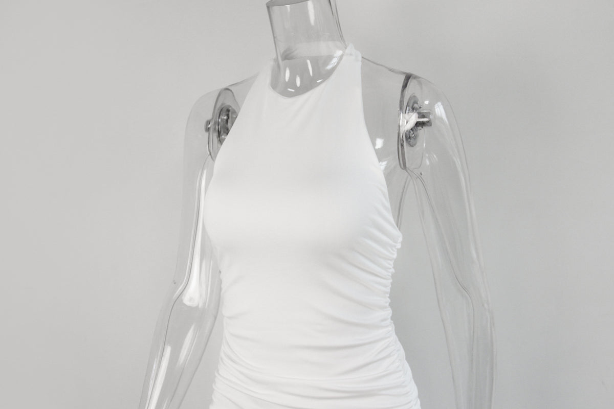 Moonlit Muse Ruched Halter Mini Dress