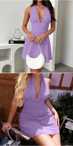 Stolen Glances Plunge Halter Mini Dress