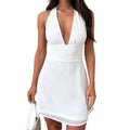 Stolen Glances Plunge Halter Mini Dress