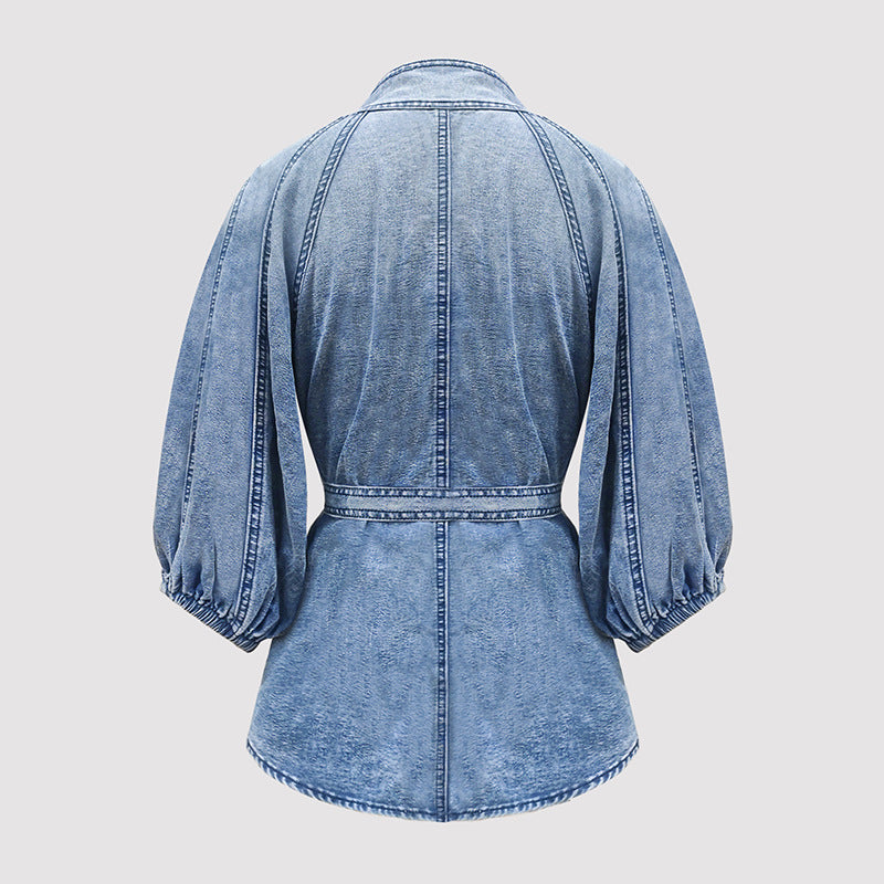 Denim Days Belted Puff-Sleeve Shirt