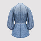 Denim Days Belted Puff-Sleeve Shirt
