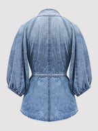 Denim Days Belted Puff-Sleeve Shirt