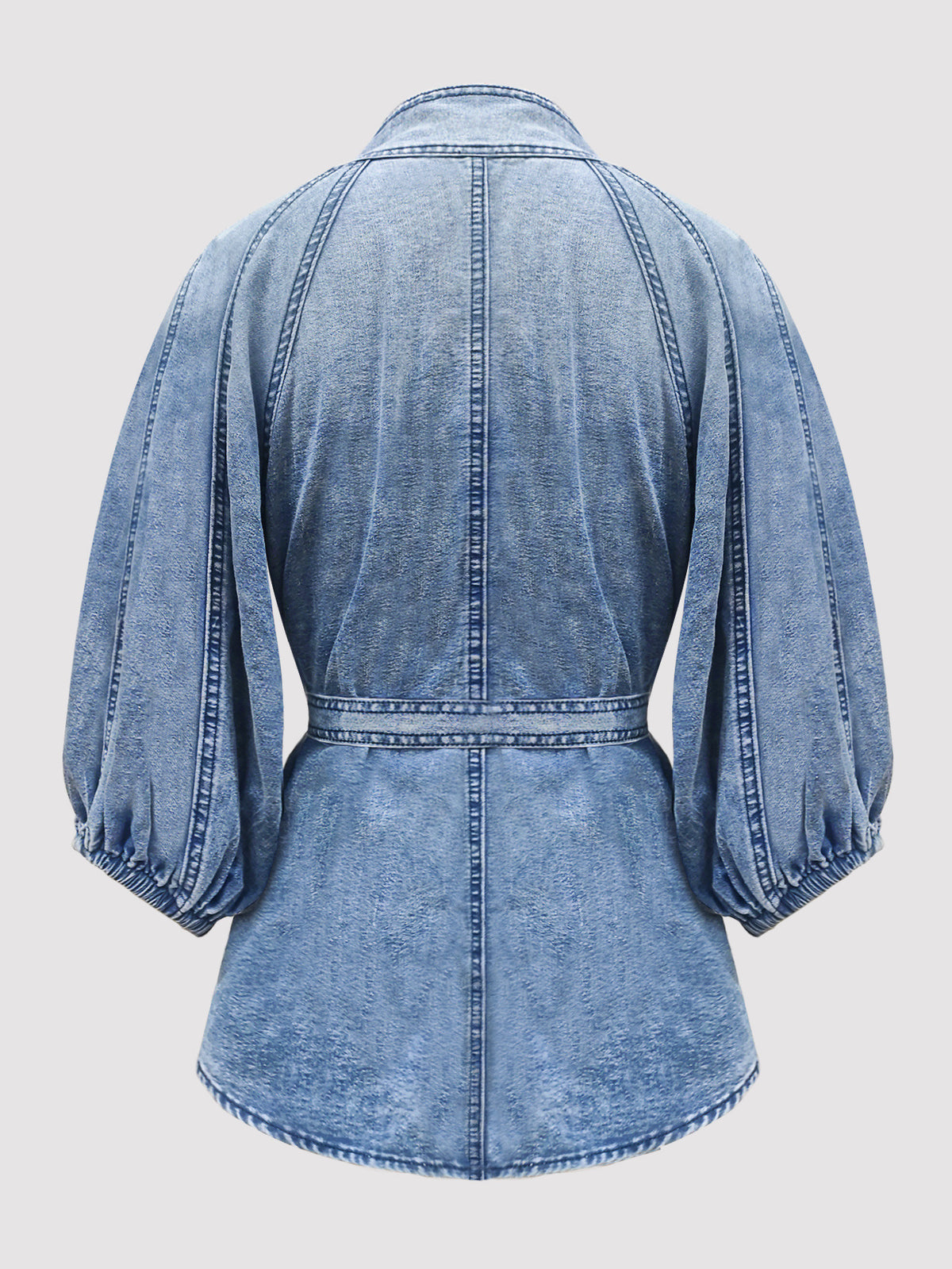 Denim Days Belted Puff-Sleeve Shirt