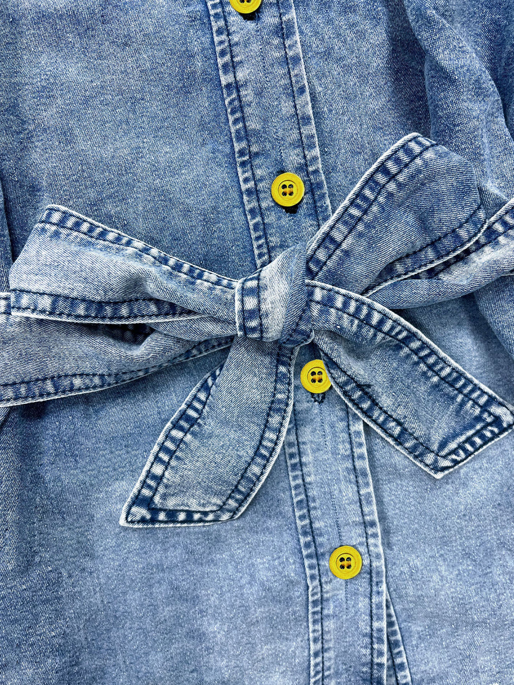 Denim Days Belted Puff-Sleeve Shirt