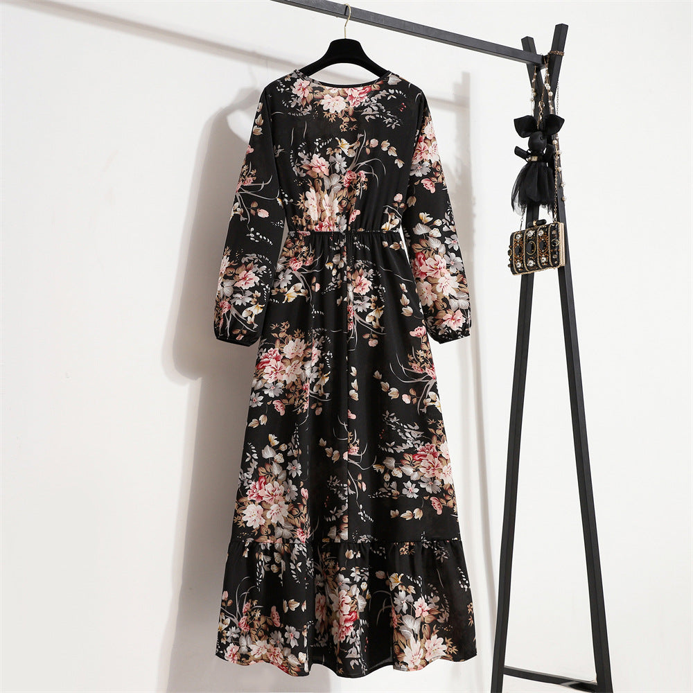Golden Meadow Floral Midi Dress