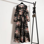Golden Meadow Floral Midi Dress