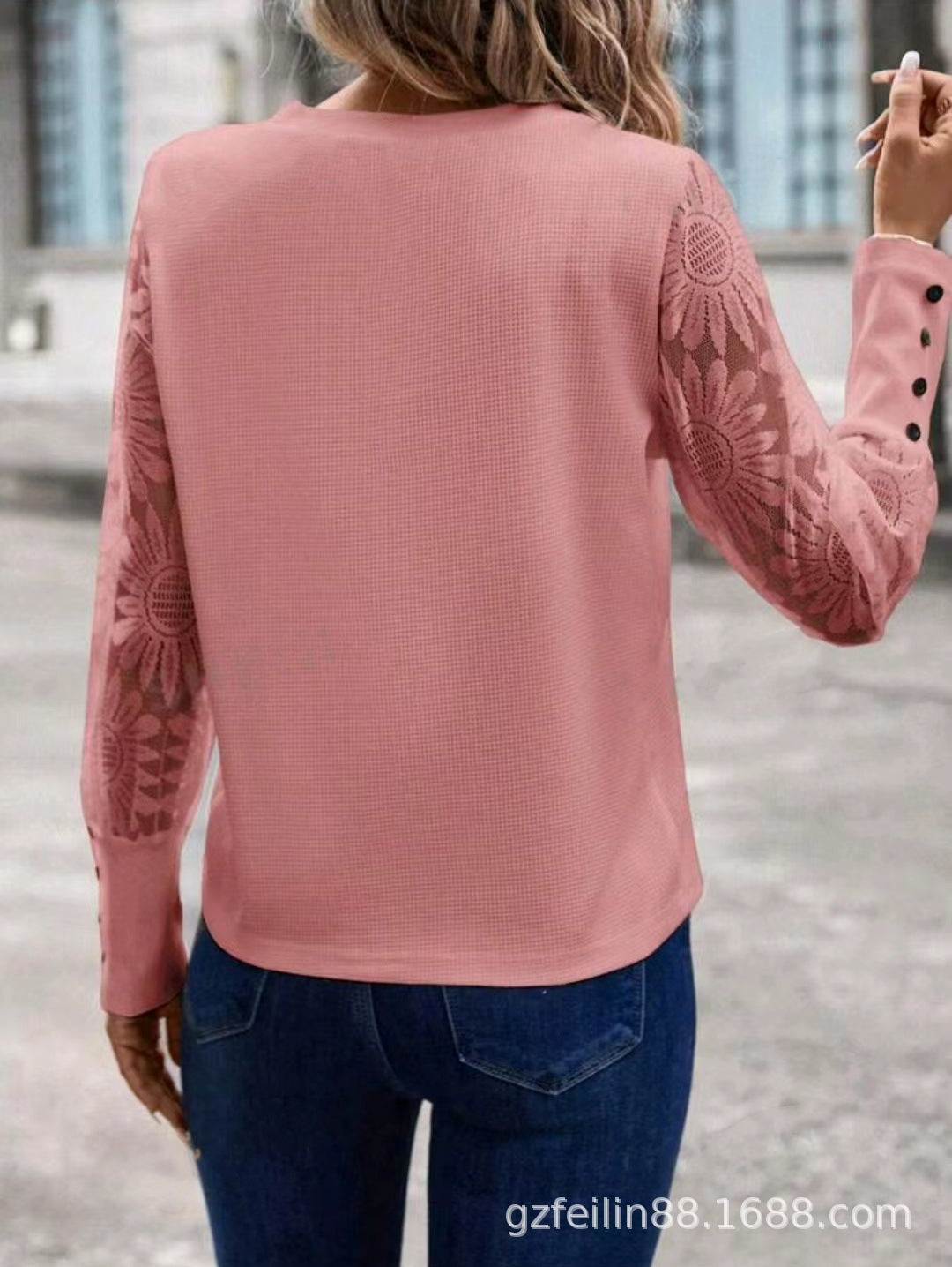 Soft Flirt Lace-Sleeve Waffle Top