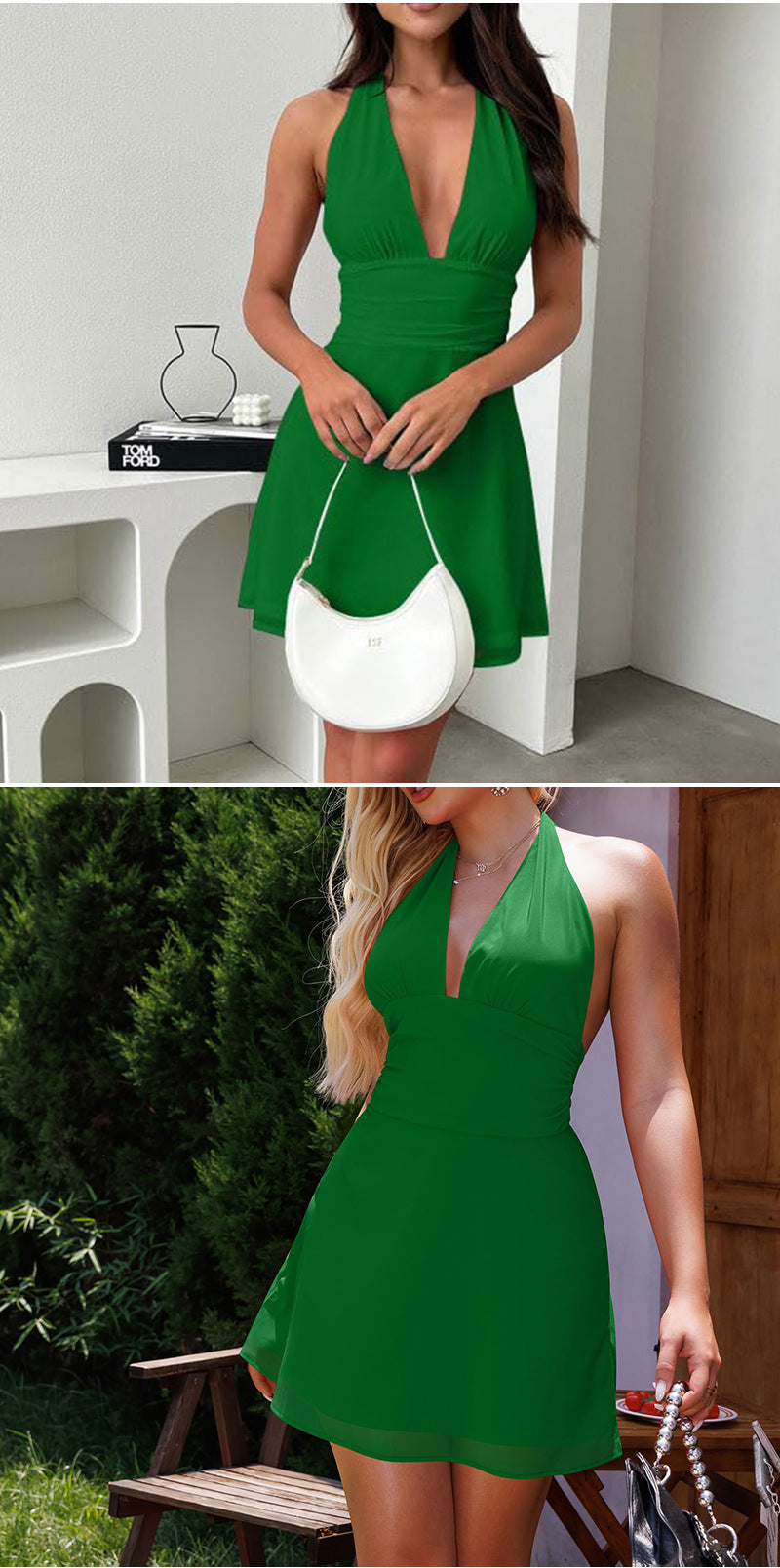 Stolen Glances Plunge Halter Mini Dress