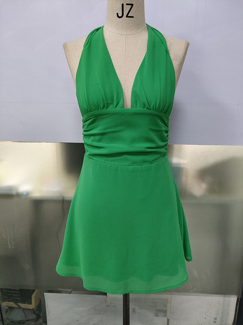 Stolen Glances Plunge Halter Mini Dress