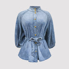 Denim Days Belted Puff-Sleeve Shirt