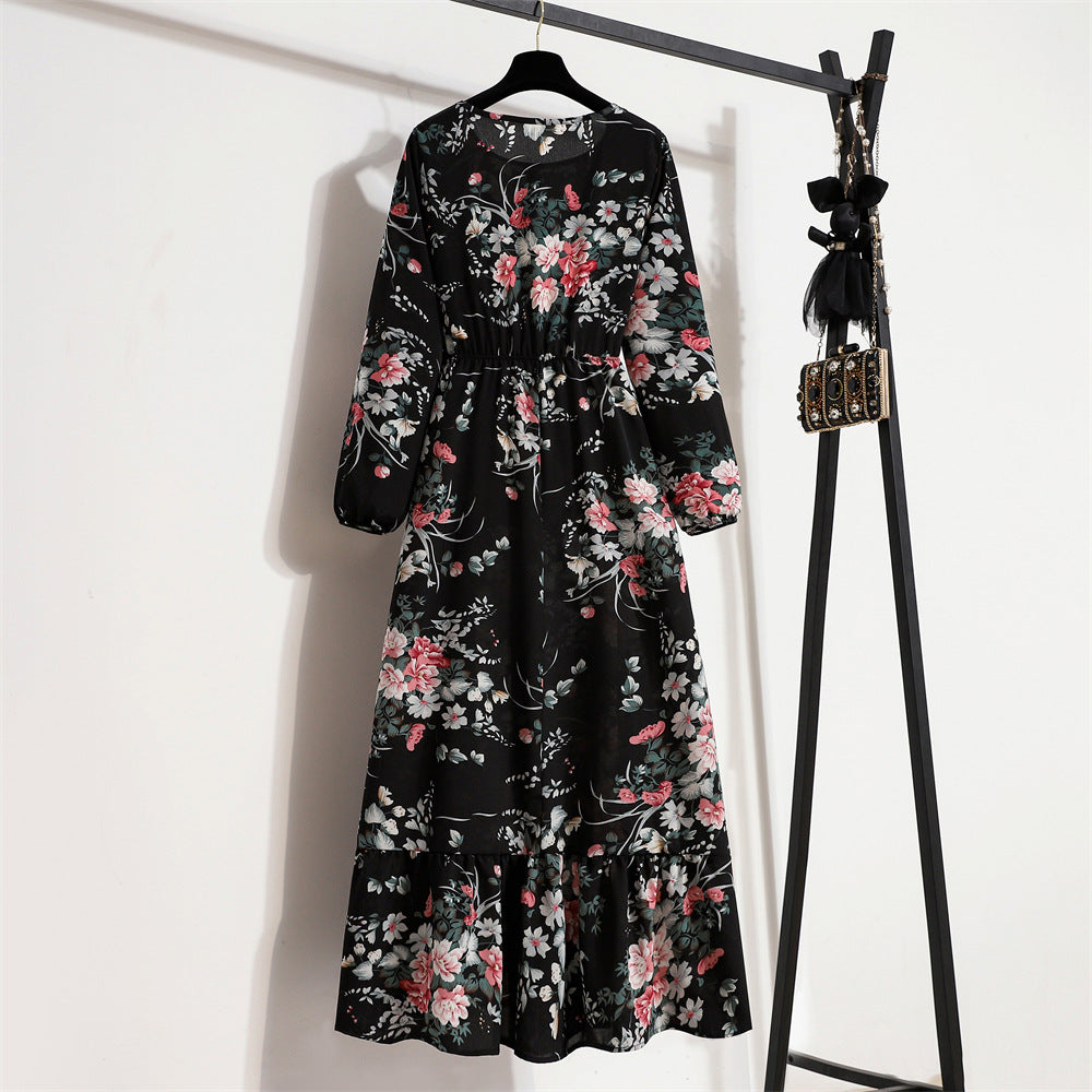 Golden Meadow Floral Midi Dress