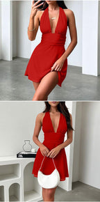 Stolen Glances Plunge Halter Mini Dress