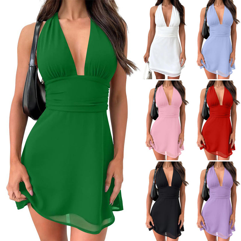 Stolen Glances Plunge Halter Mini Dress