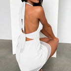 Stolen Glances Plunge Halter Mini Dress