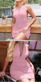 Stolen Glances Plunge Halter Mini Dress