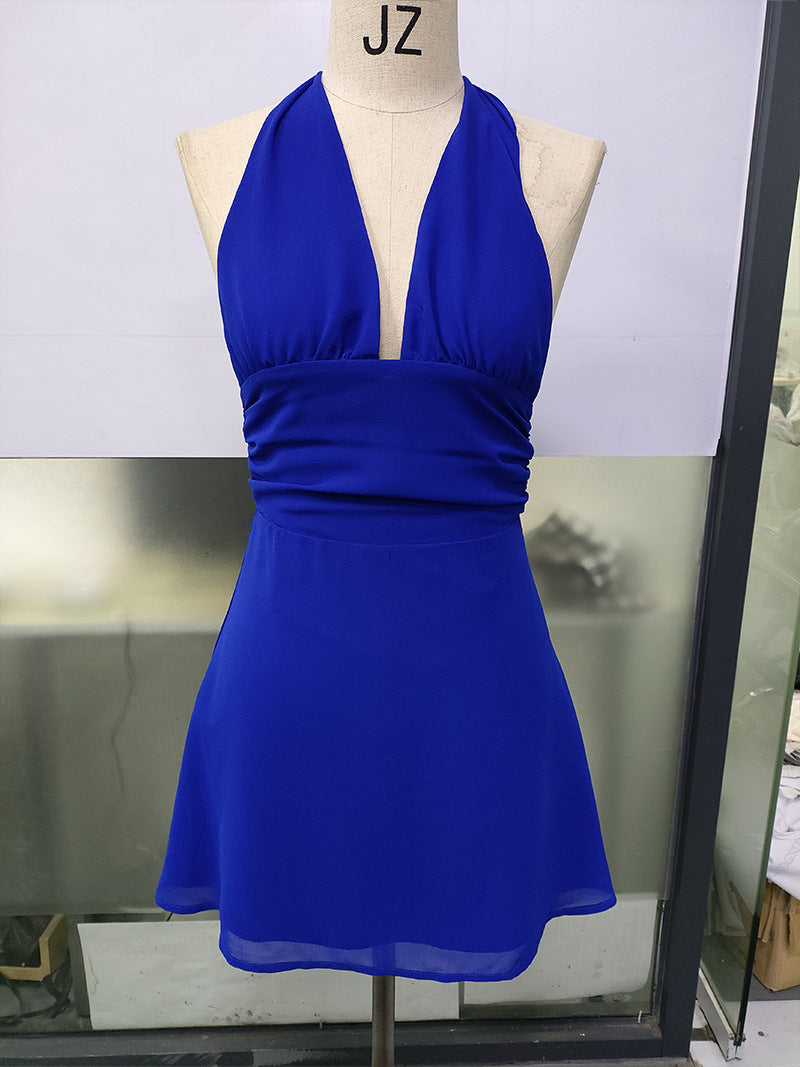 Stolen Glances Plunge Halter Mini Dress