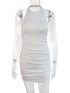 Moonlit Muse Ruched Halter Mini Dress