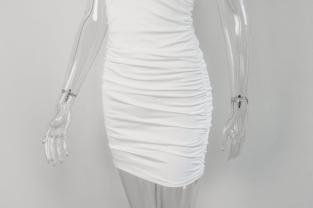 Moonlit Muse Ruched Halter Mini Dress