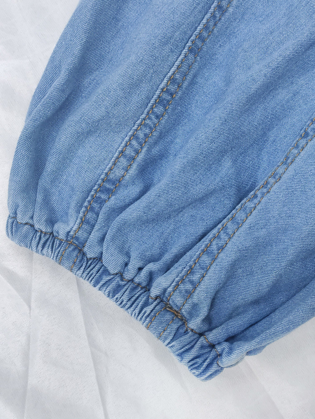 Denim Days Belted Puff-Sleeve Shirt