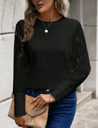 Top gofrado con mangas de encaje Coqueteo