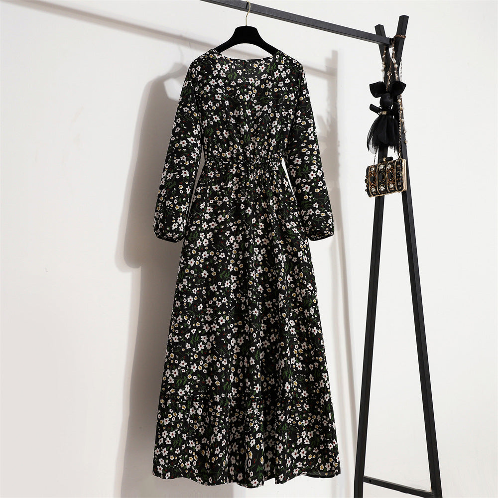 Golden Meadow Floral Midi Dress