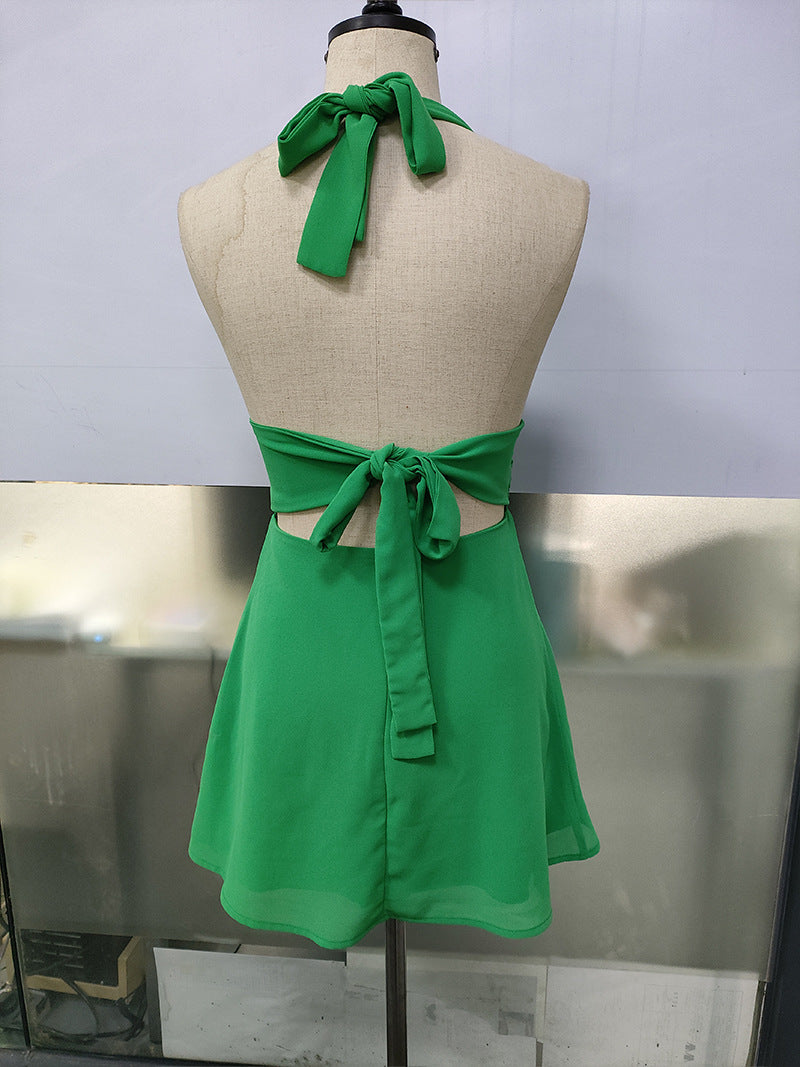 Stolen Glances Plunge Halter Mini Dress