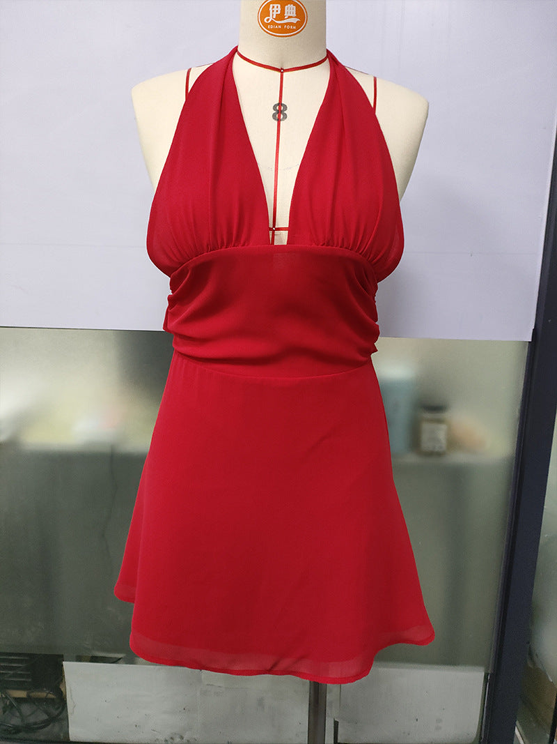 Stolen Glances Plunge Halter Mini Dress