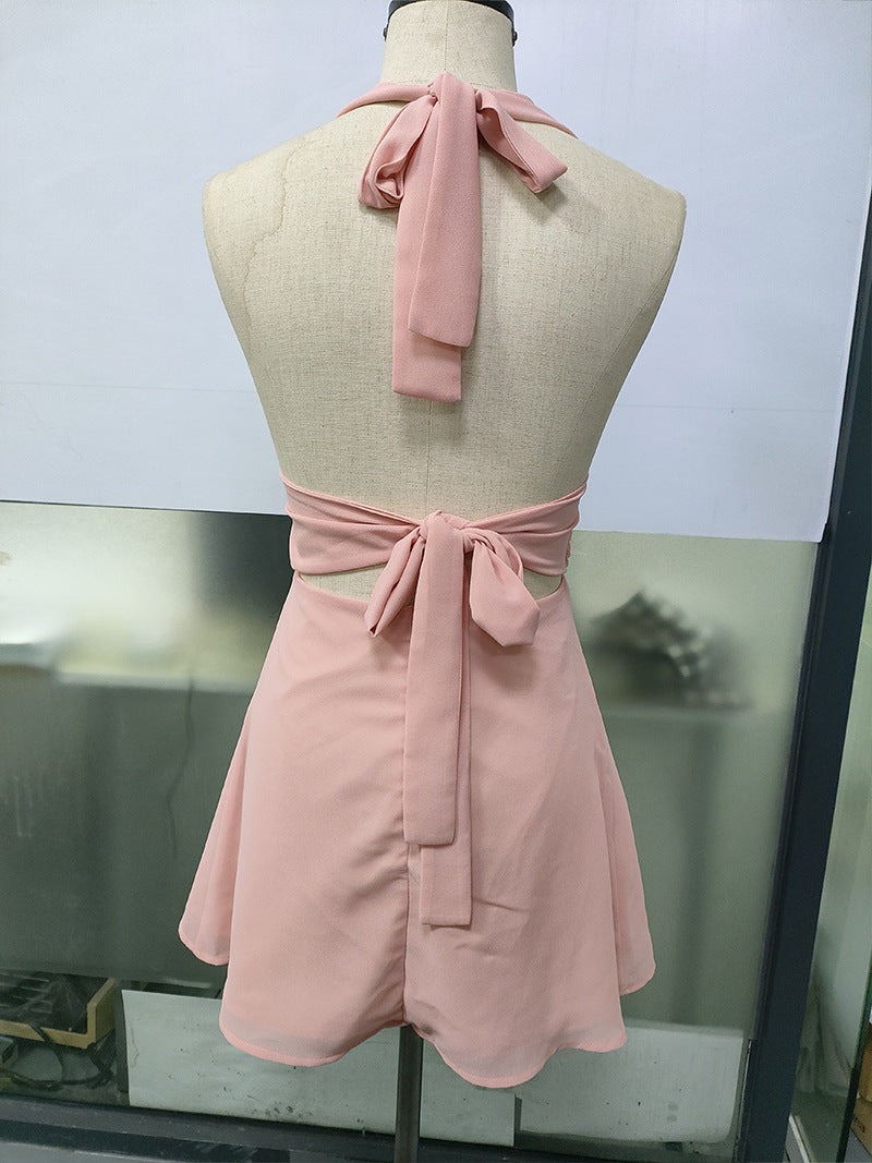 Stolen Glances Plunge Halter Mini Dress