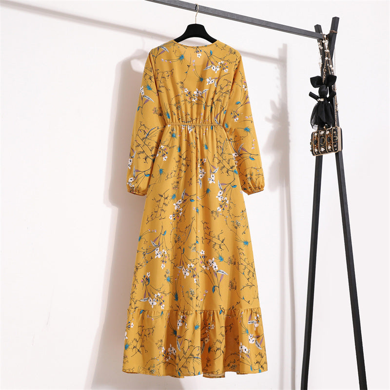 Golden Meadow Floral Midi Dress
