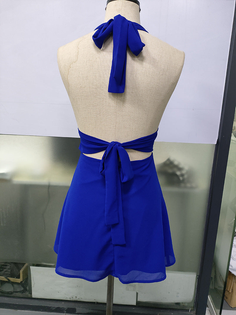 Stolen Glances Plunge Halter Mini Dress
