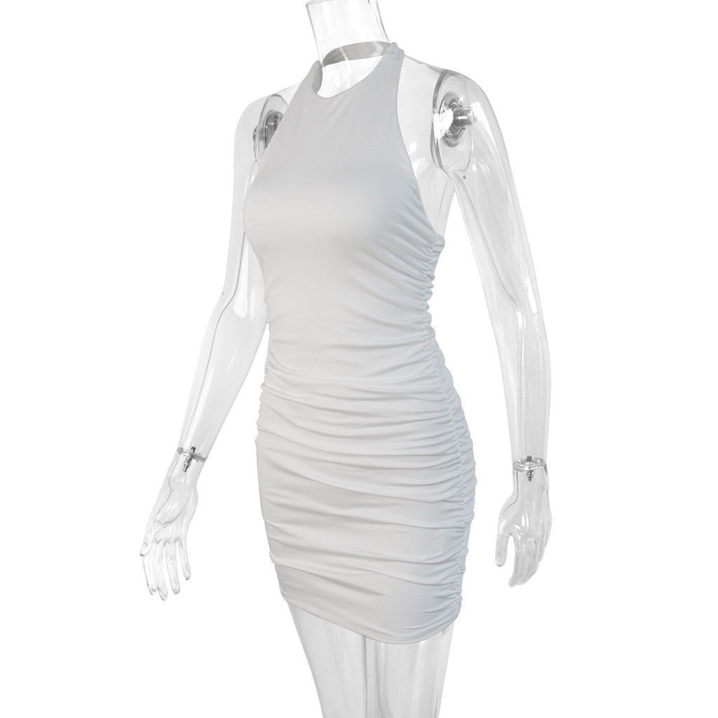 Moonlit Muse Ruched Halter Mini Dress