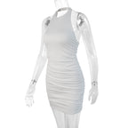 Moonlit Muse Ruched Halter Mini Dress