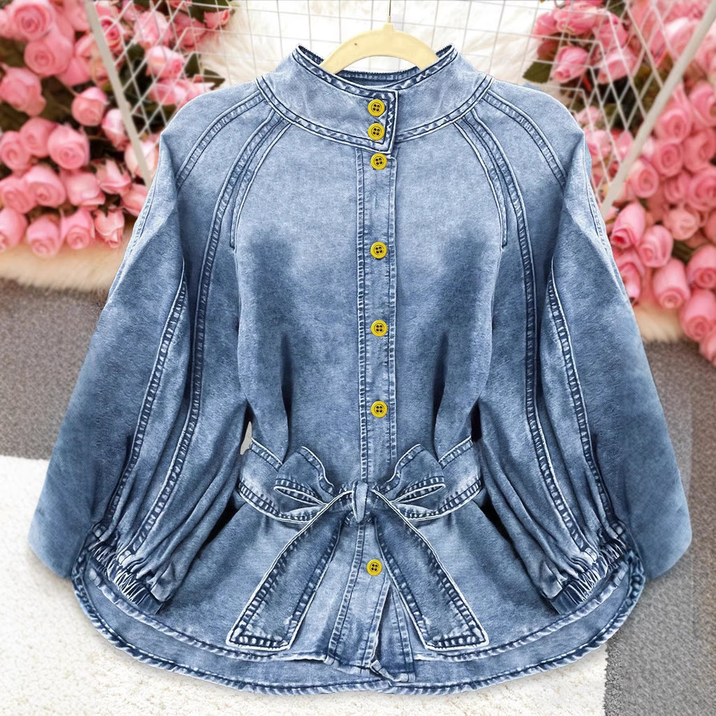 Denim Days Belted Puff-Sleeve Shirt
