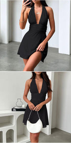 Stolen Glances Plunge Halter Mini Dress