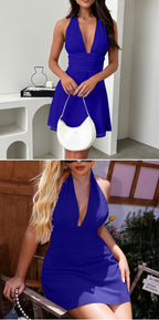 Stolen Glances Plunge Halter Mini Dress