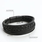 Biker Layered Leather & Bead Bracelet