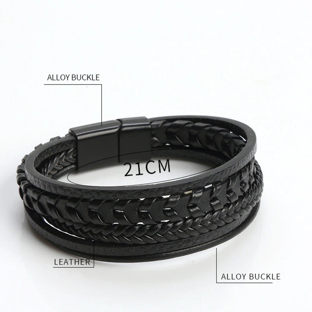 Biker Layered Leather & Bead Bracelet