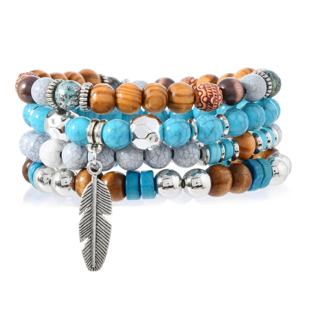 Nomad Turquoise-Tone Beaded Bracelet Stack