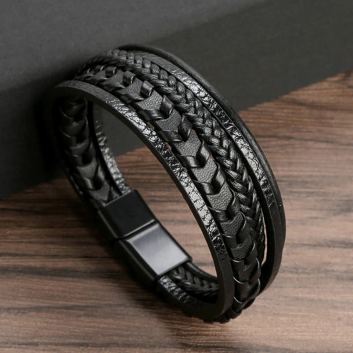 Biker Layered Leather & Bead Bracelet